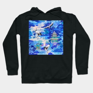 Pagodas and cranes watercolor painting Hoodie